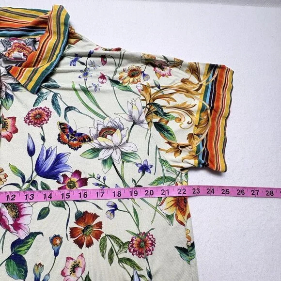 JOHNNY WAS Women Felix Short Sleeve Floral Polo Shirt Sz L Multicolor Golf 50-5 - Picture 8 of 9